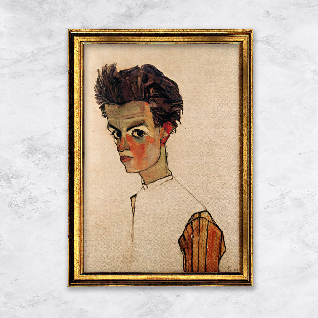 "Selbstbildnis mit gestreiftem Hemd" | Egon Schiele