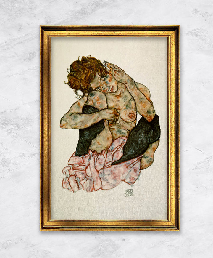 "Kauernder Mädchenakt, die Wange auf das rechte Knie gelehnt" | Egon Schiele