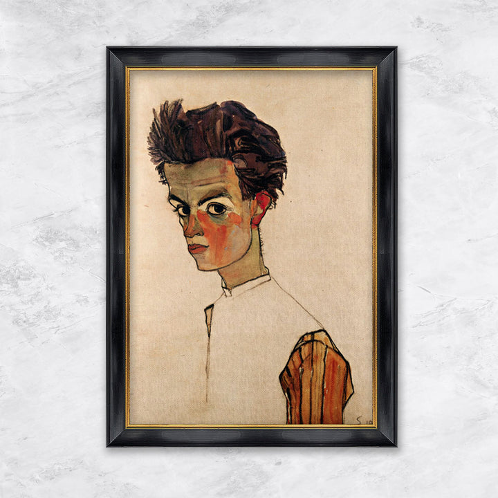 "Selbstbildnis mit gestreiftem Hemd" | Egon Schiele