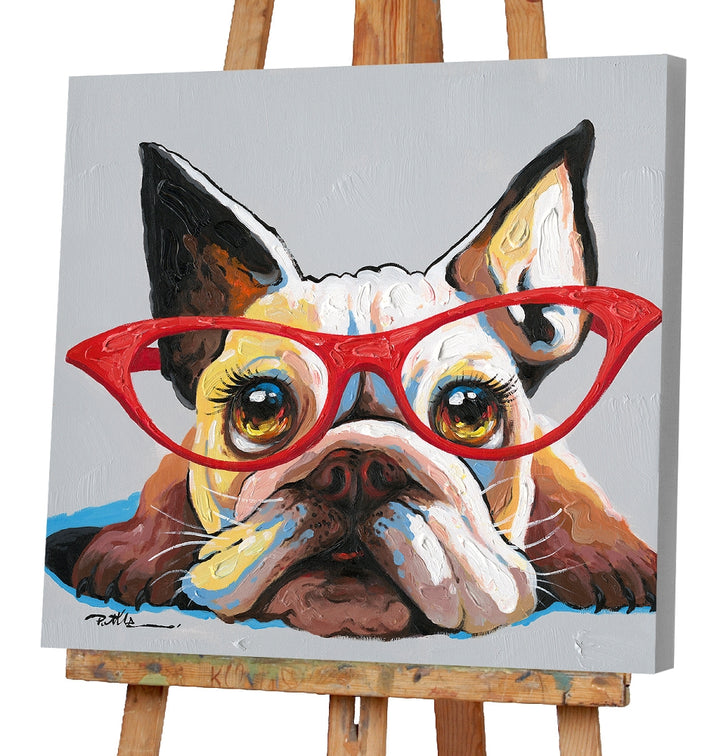 Hund mit roter Brille