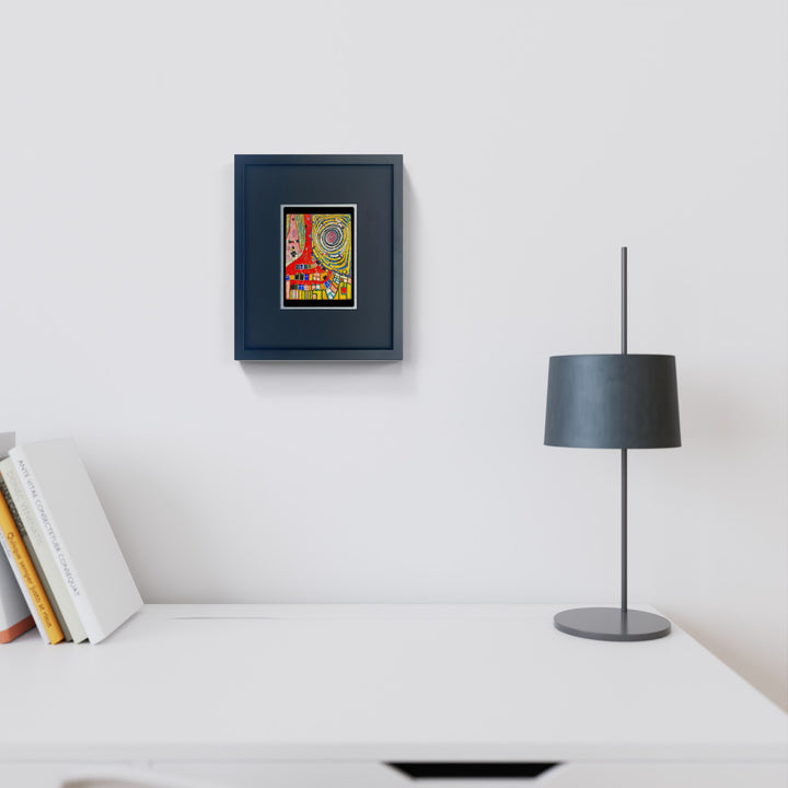 "Mountain climbing windows" | Friedensreich Hundertwasser Miniprint mit Rahmen