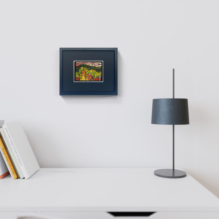 "The rain falls far from us " | Friedensreich Hundertwasser Miniprint mit Rahmen