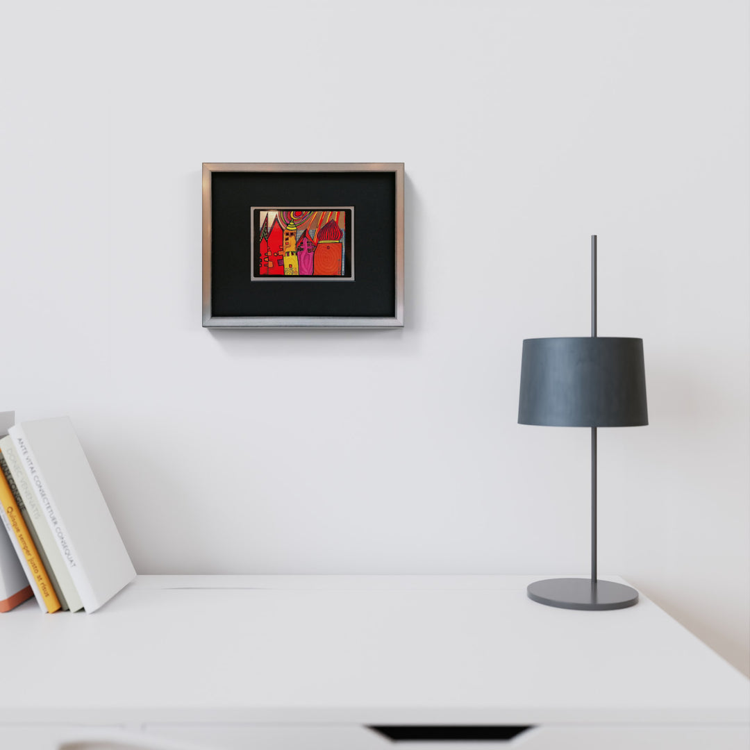 "Wartende Häuser" | Friedensreich Hundertwasser Miniprint mit Rahmen