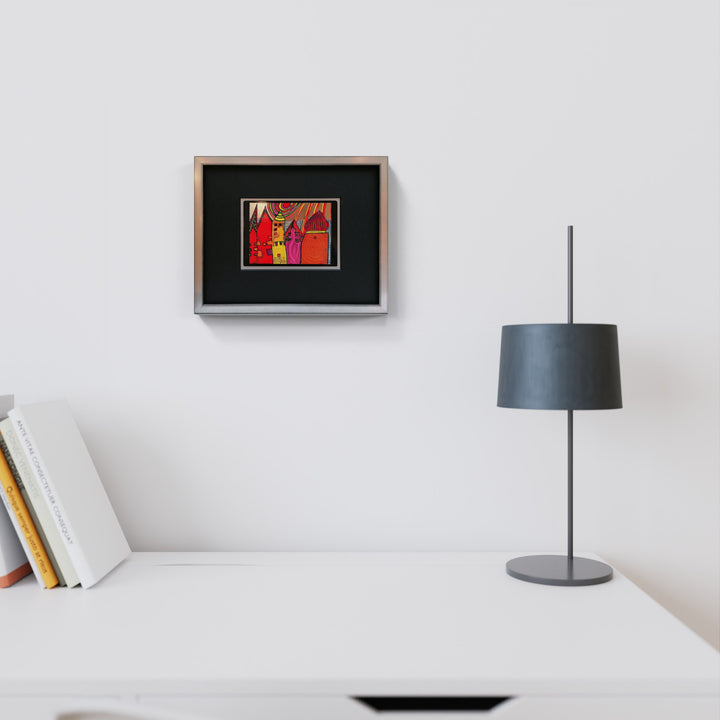 "Wartende Häuser" | Friedensreich Hundertwasser Miniprint mit Rahmen