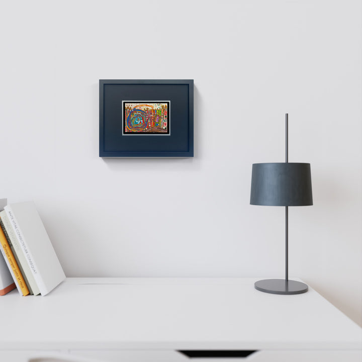 "Who has eaten all the windows" | Friedensreich Hundertwasser Miniprint mit Rahmen