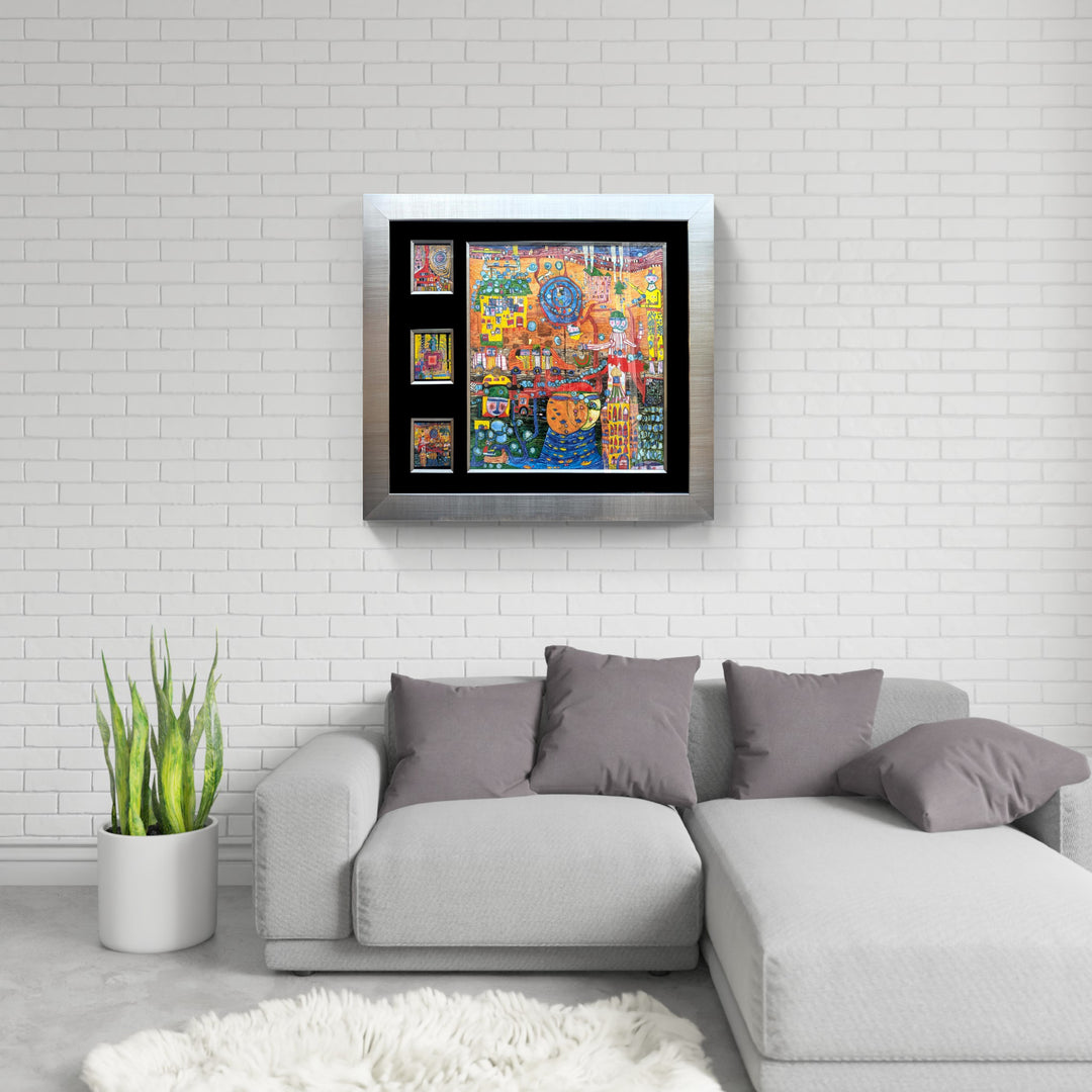 "Hundertwasser Collage - XL" | Friedensreich Hundertwasser mit Rahmen