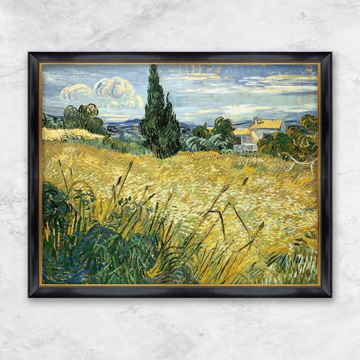 Grünes Weizenfeld mit Zypresse - Vincent van Gogh schwarzer Rahmen
