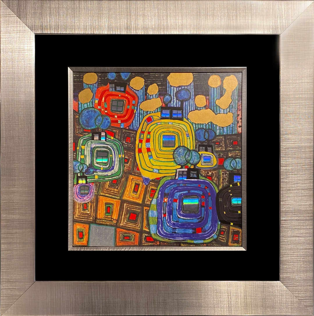 "Pavillions and Bungalows" | Friedensreich Hundertwasser mit Rahmen