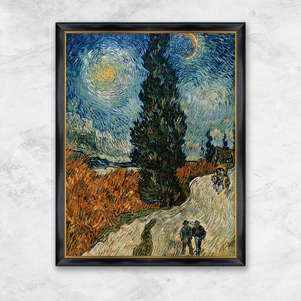 "Zypressenweg unter dem Sternenhimmel" | Vincent van Gogh schwarzer Rahmen