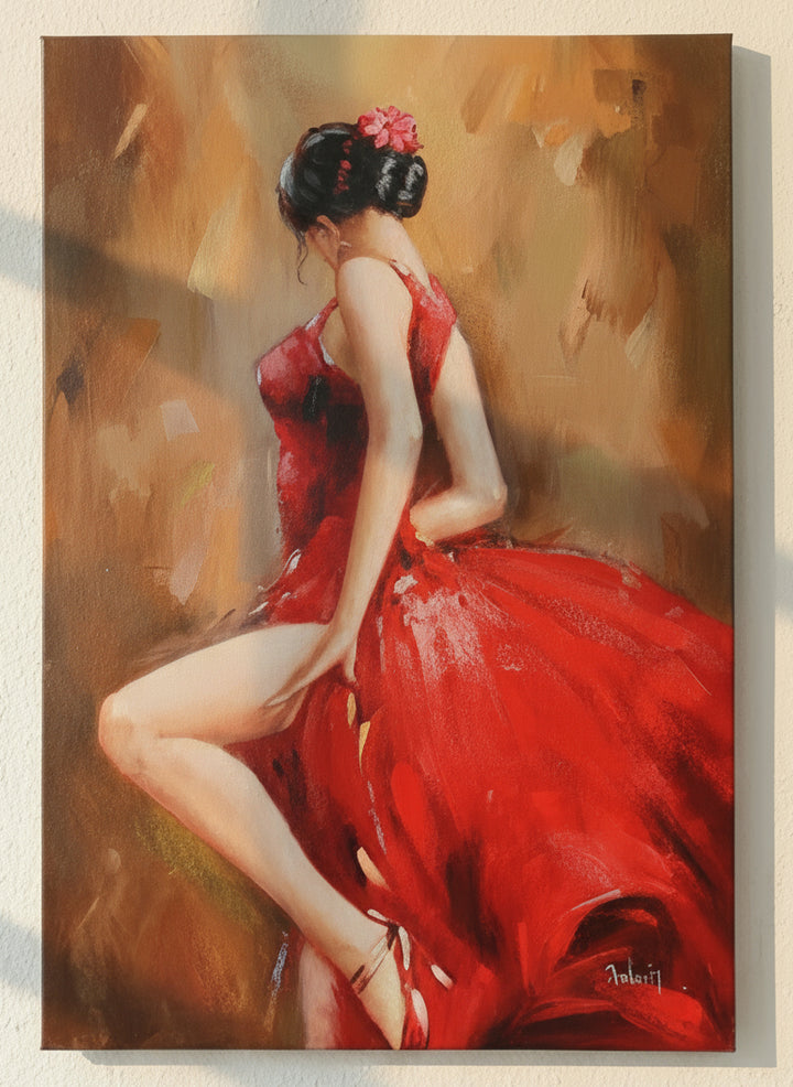 Dame in rotem Ballkleid