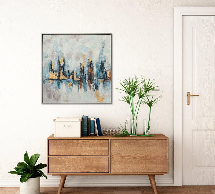 Komposition in Blau-Gold | Abstraktes Acrylgemälde Handgemalt