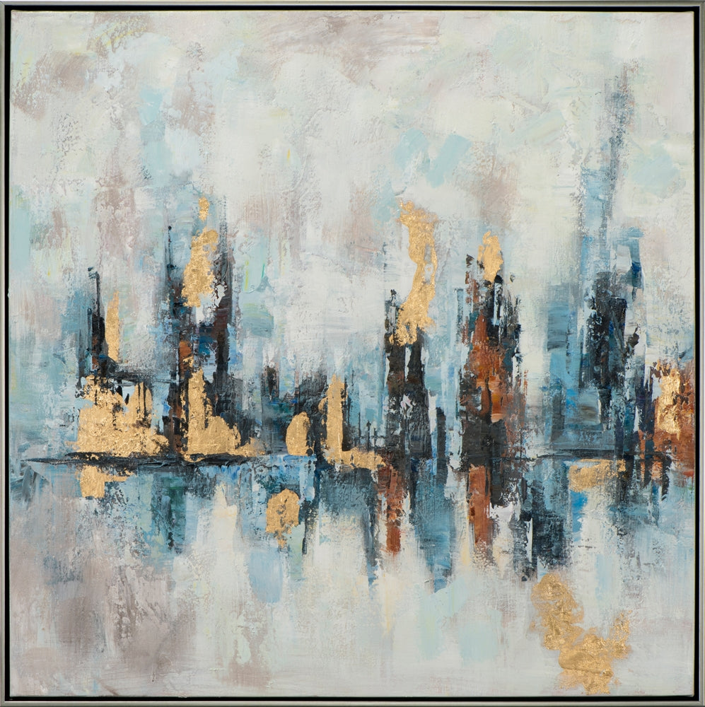 Komposition in Blau-Gold | Abstraktes Acrylgemälde Handgemalt