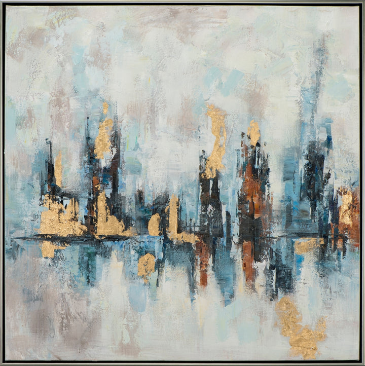 Komposition in Blau-Gold | Abstraktes Acrylgemälde Handgemalt