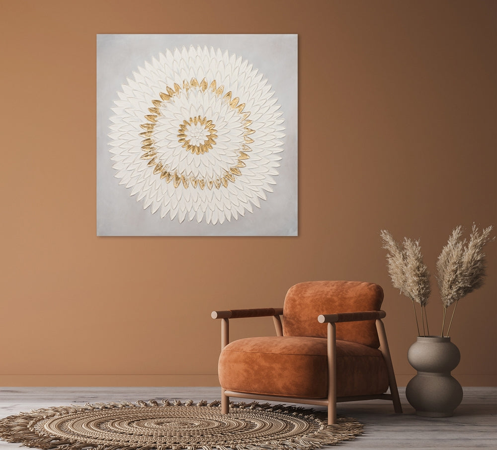 Mandala in Weiß-Gold