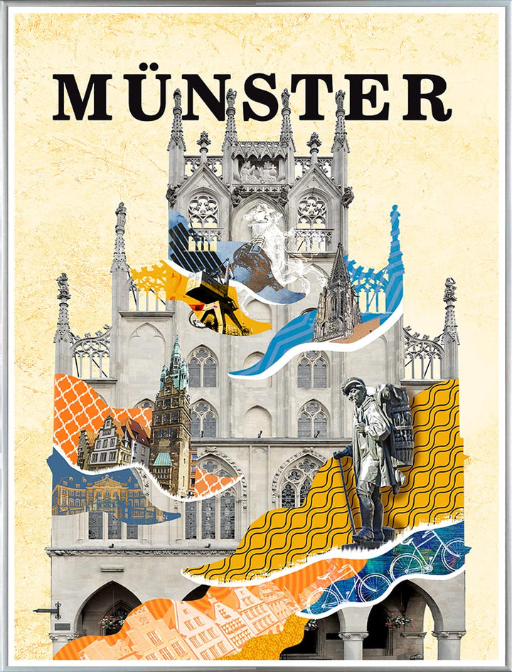 Münster Rathaus Collage | Giclee auf Holzkeilrahmen