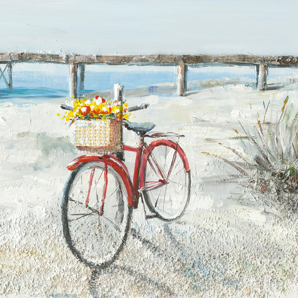 Rotes Fahrrad am Strand