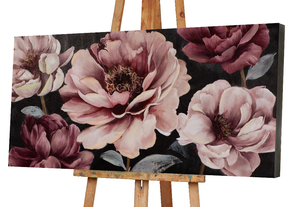 Rosa Blumen auf schwarz