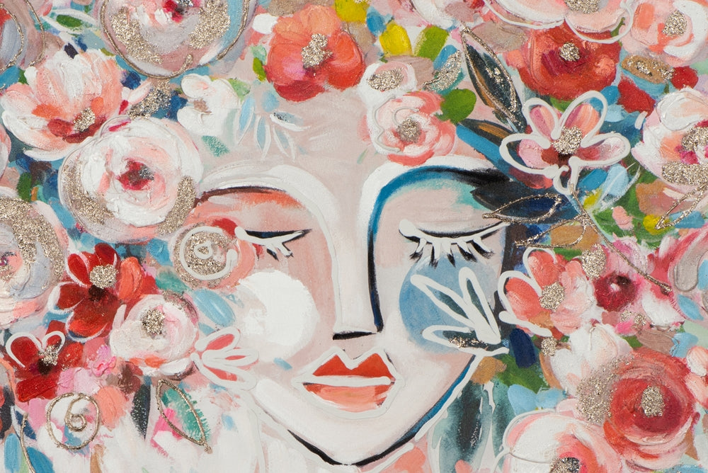 Frau mit bunten Blumen