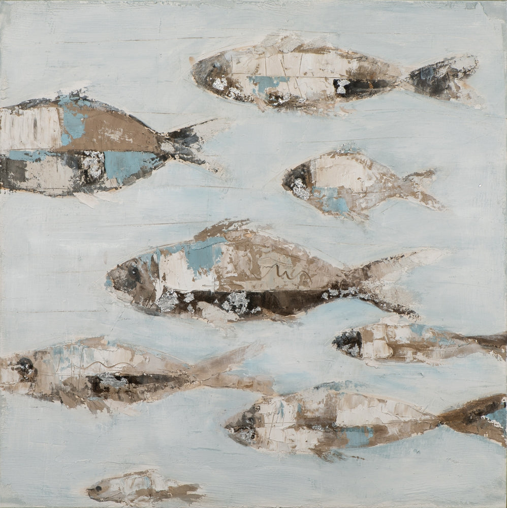 Fischschwarm in Hellblau