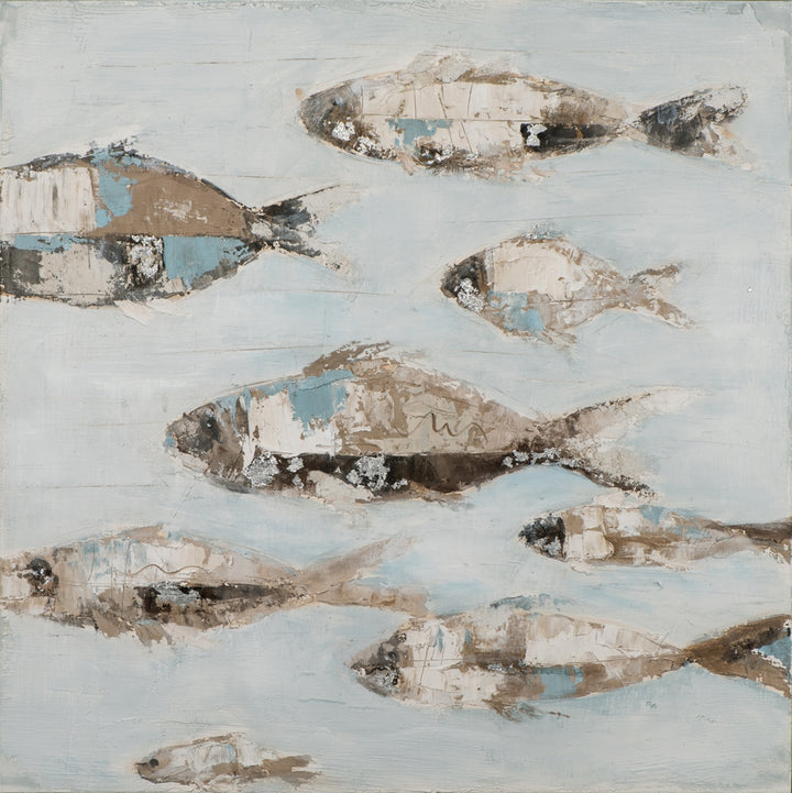 Fischschwarm in Hellblau