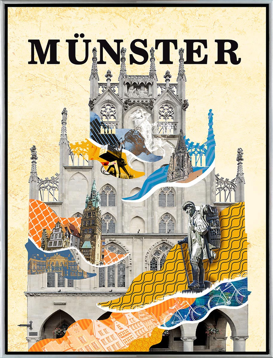 Münster Rathaus Collage | Giclee auf Holzkeilrahmen