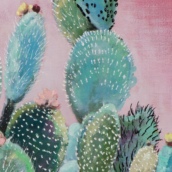 Grüne Kakteen vor rosa Hintergrund