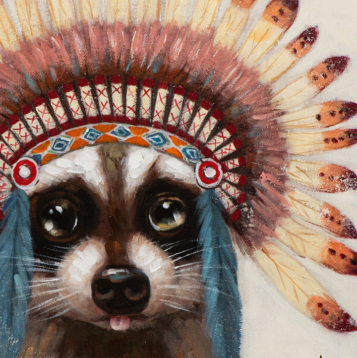 Waschbär mit Indianderschmuck