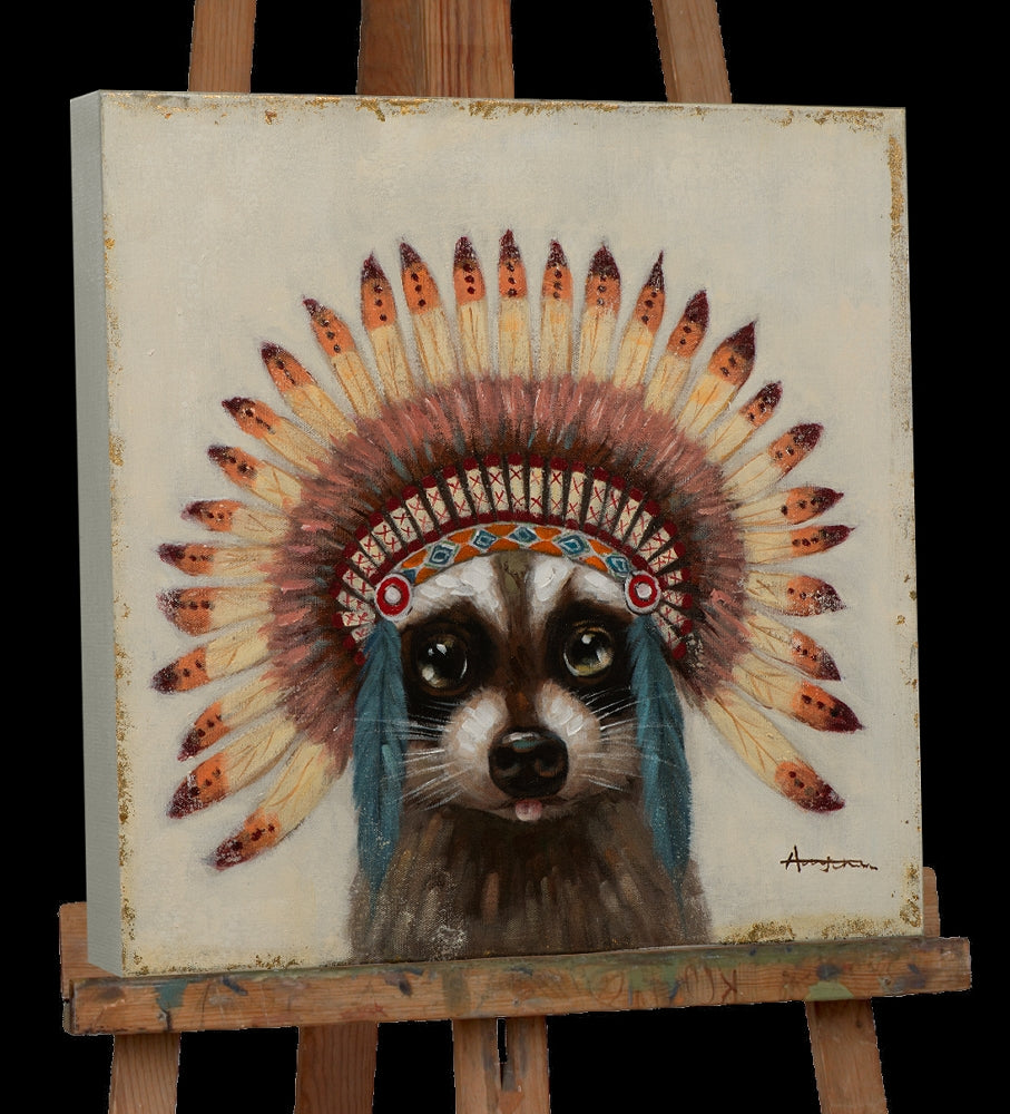 Waschbär mit Indianderschmuck