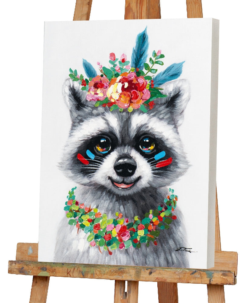 Waschbär mit Blumendekoration