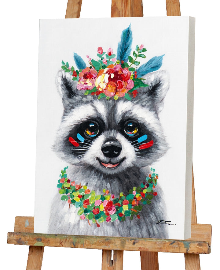 Waschbär mit Blumendekoration