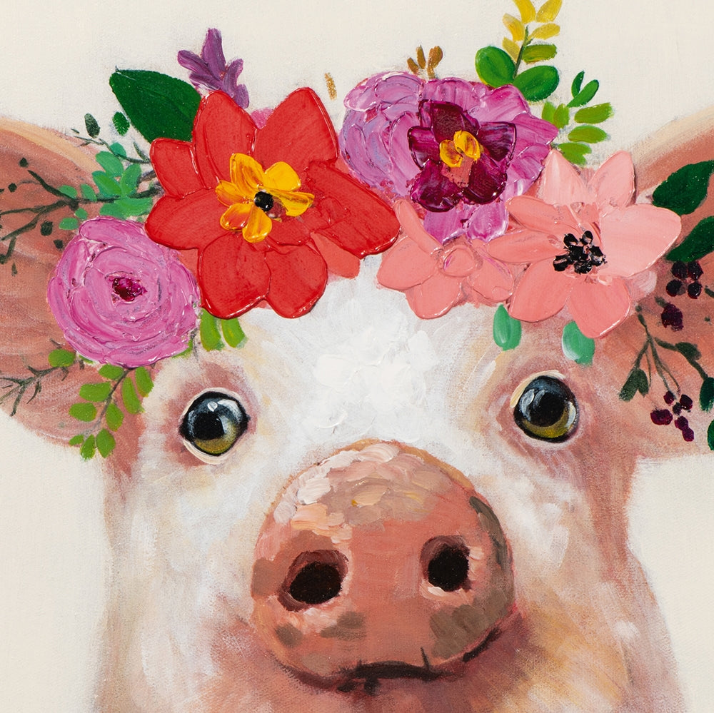 Kleines Schweinchen mit Blumen Dekoration