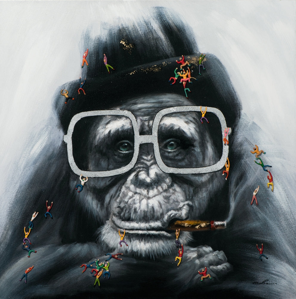 Rauchender Affe mit kleinen Menschen