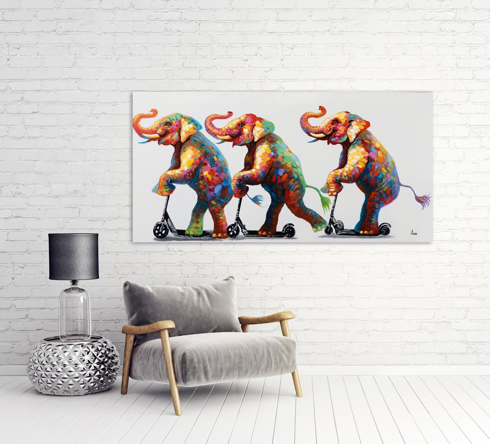 Elefantenpatrouille auf Rollern