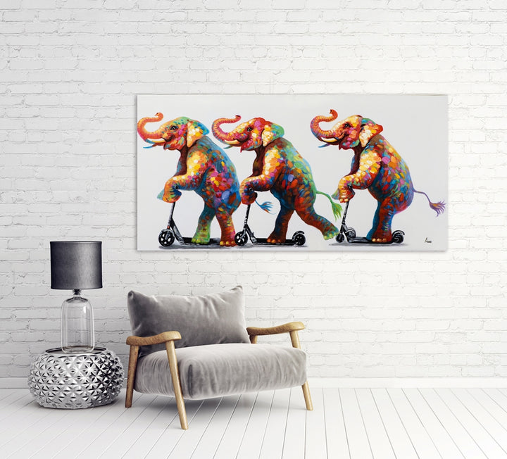 Elefantenpatrouille auf Rollern