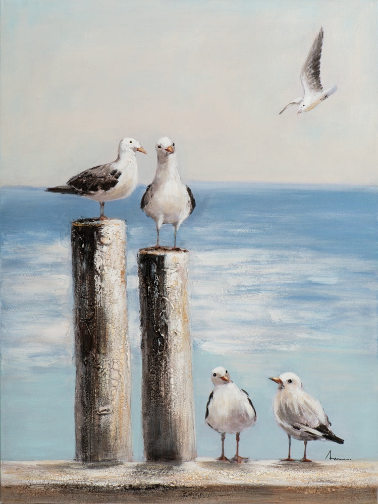 Möwen auf Holzpfählen III