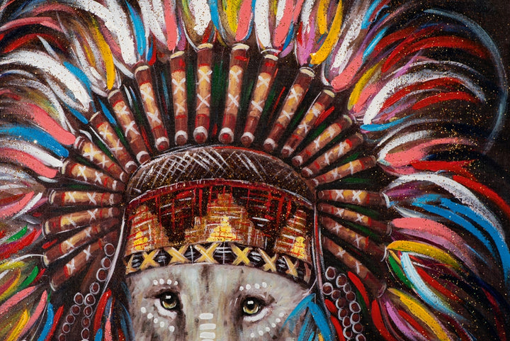 Löwe mit Indianerschmuck