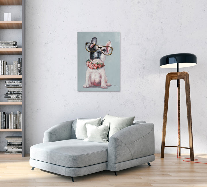 Kleiner Hund mit Brille