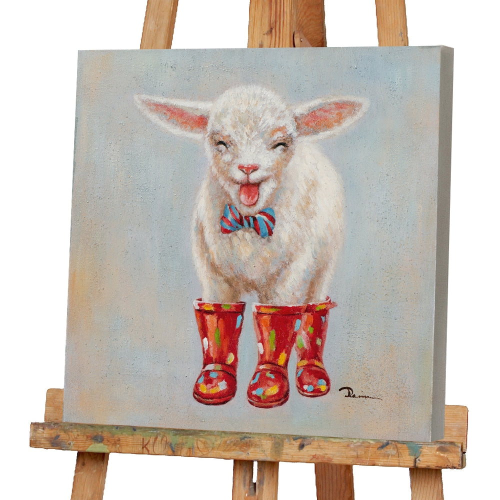 Lamm in roten Gummistiefeln