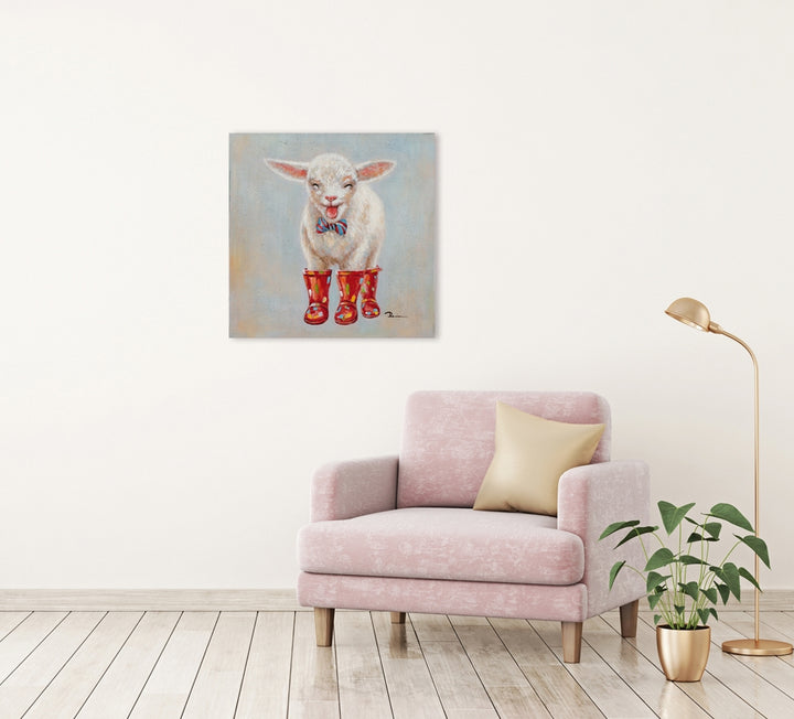 Lamm in roten Gummistiefeln