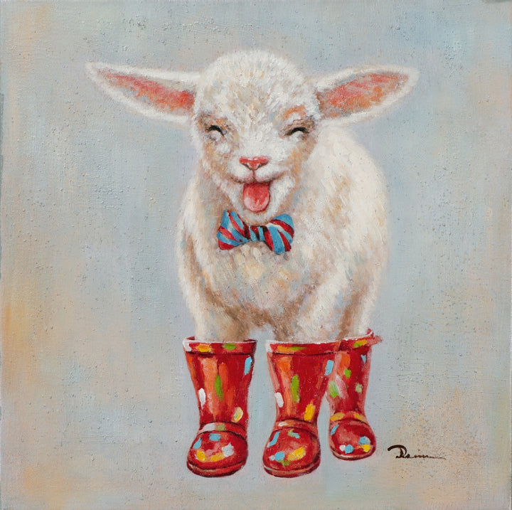 Lamm in roten Gummistiefeln