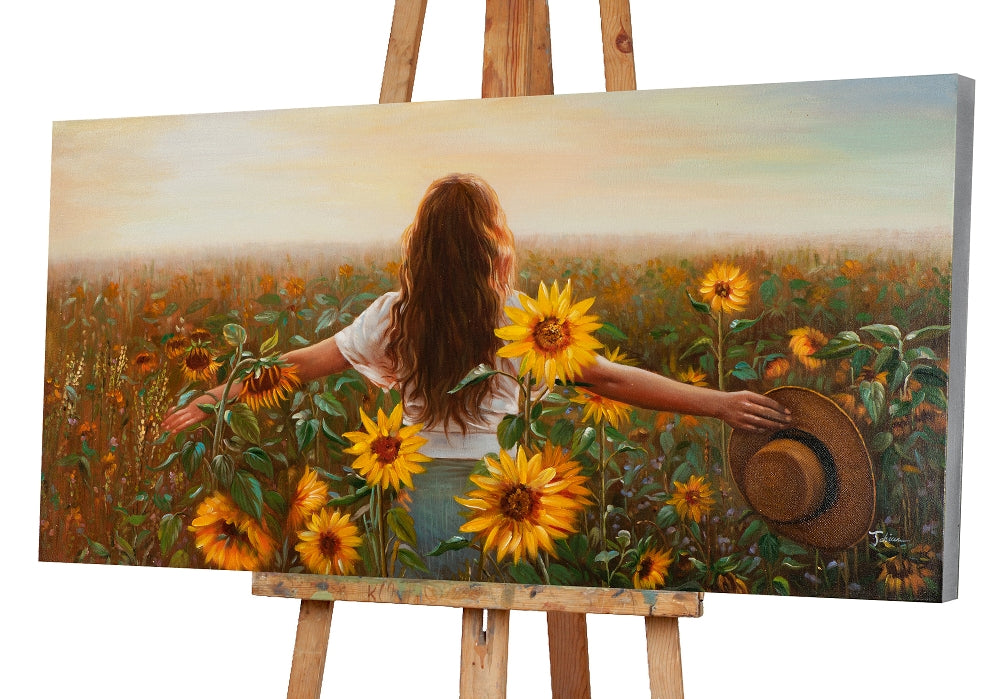 Frau im Sonnenblumenfeld