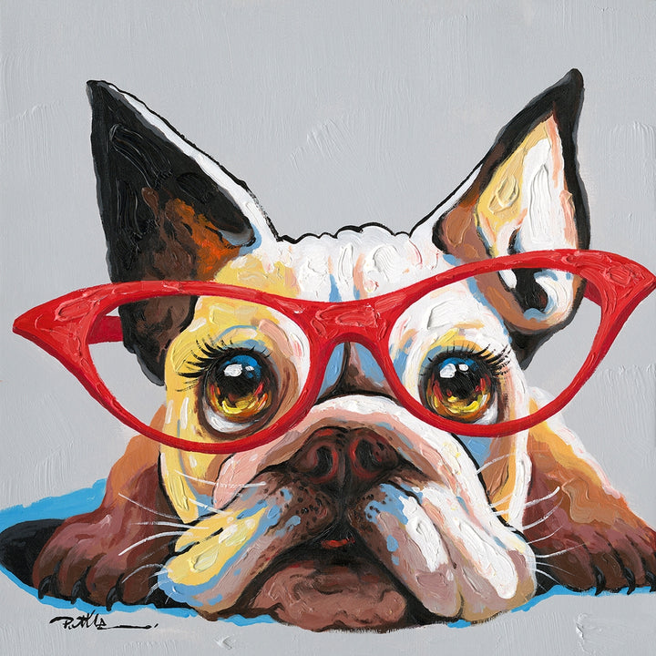 Hund mit roter Brille