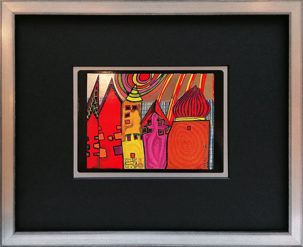 "Wartende Häuser" | Friedensreich Hundertwasser Miniprint mit Rahmen