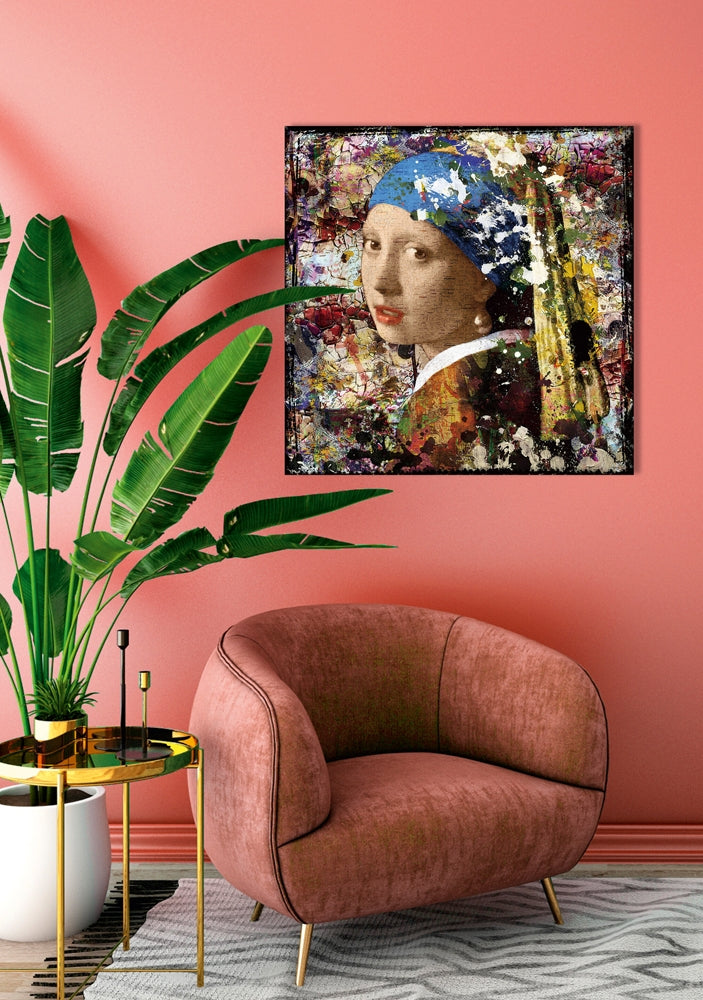 Mädchen mit blauen Tuch | Digitaldruck auf Sicherheitsglas