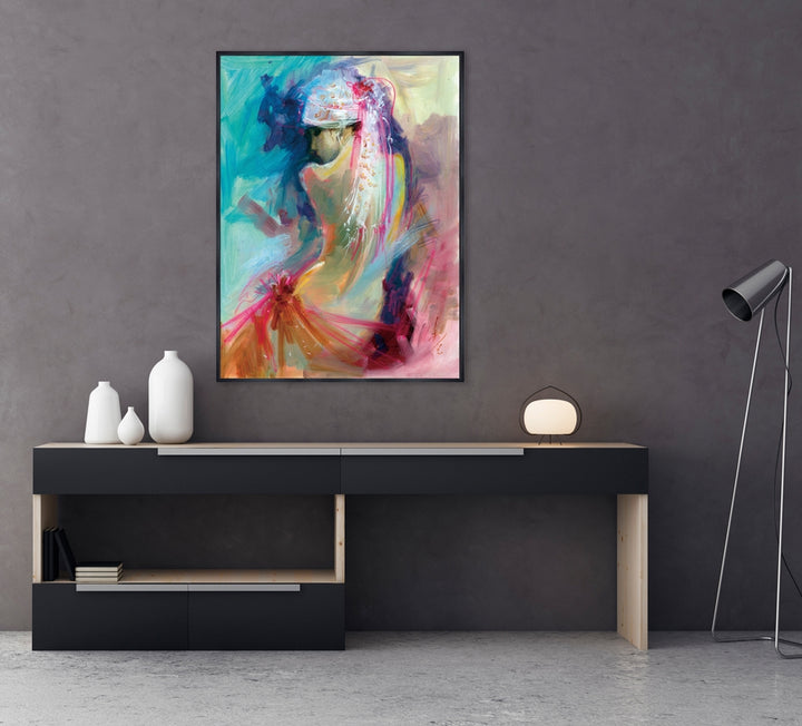 Modern colorierter Akt mit Tuch