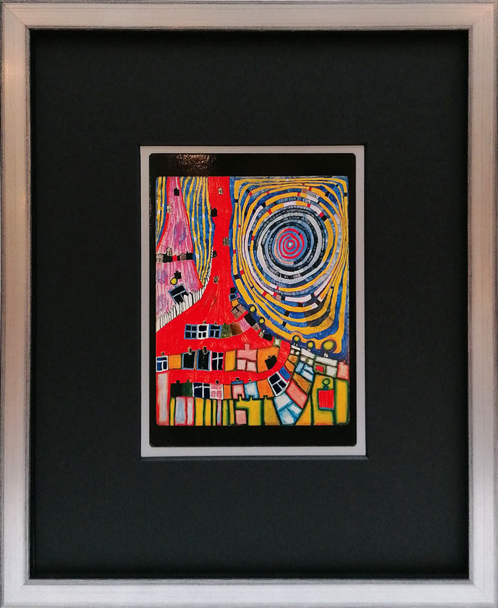 "Mountain climbing windows" | Friedensreich Hundertwasser Miniprint mit Rahmen