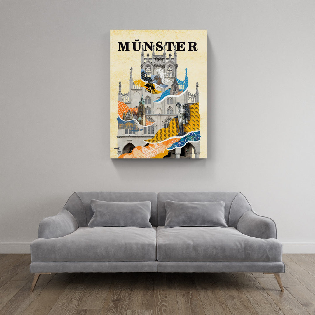 Münster Rathaus Collage | Giclee auf Holzkeilrahmen
