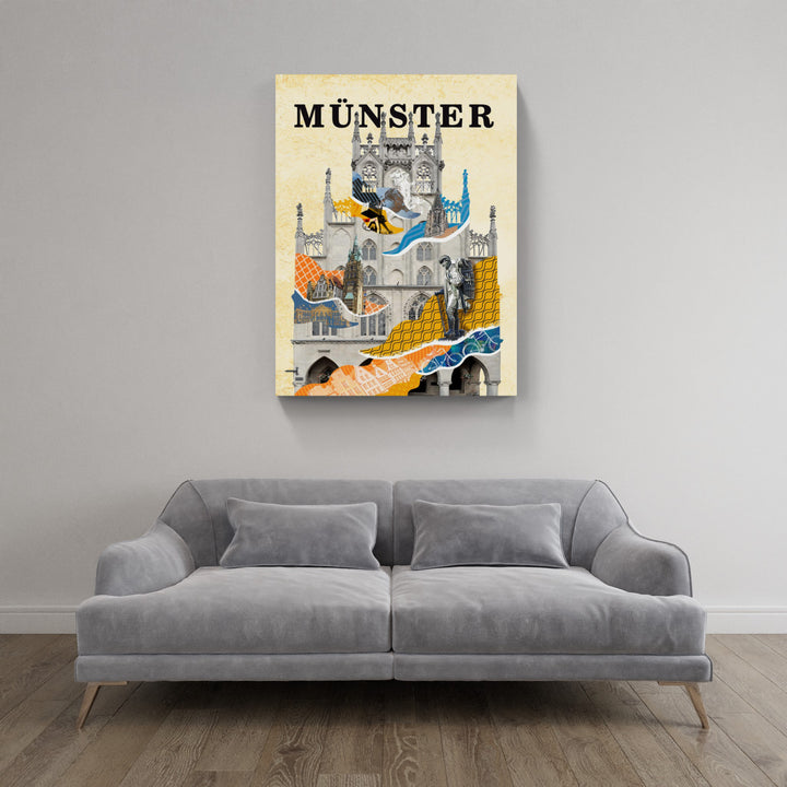 Münster Rathaus Collage | Giclee auf Holzkeilrahmen