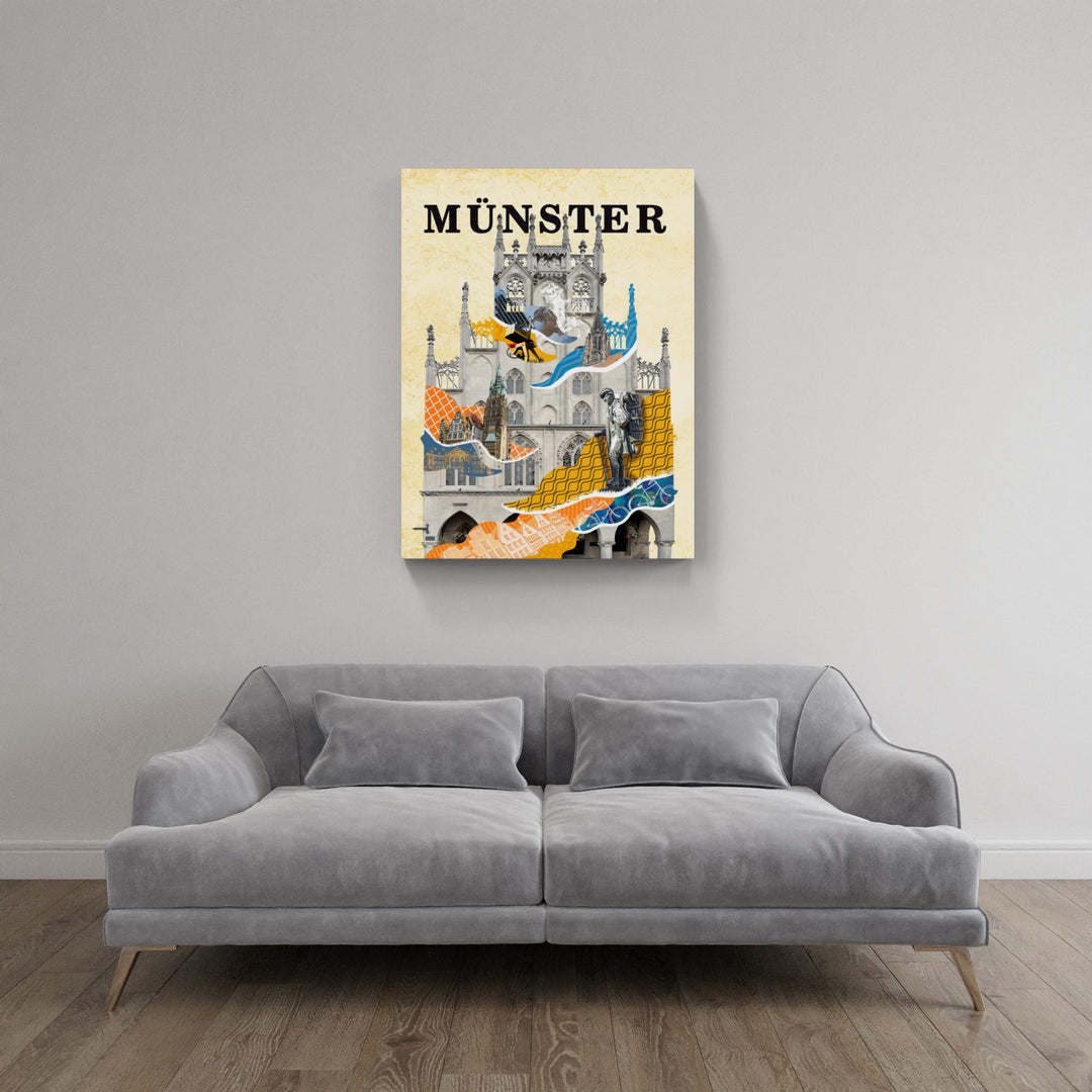 Münster Rathaus Collage | Giclee auf Holzkeilrahmen