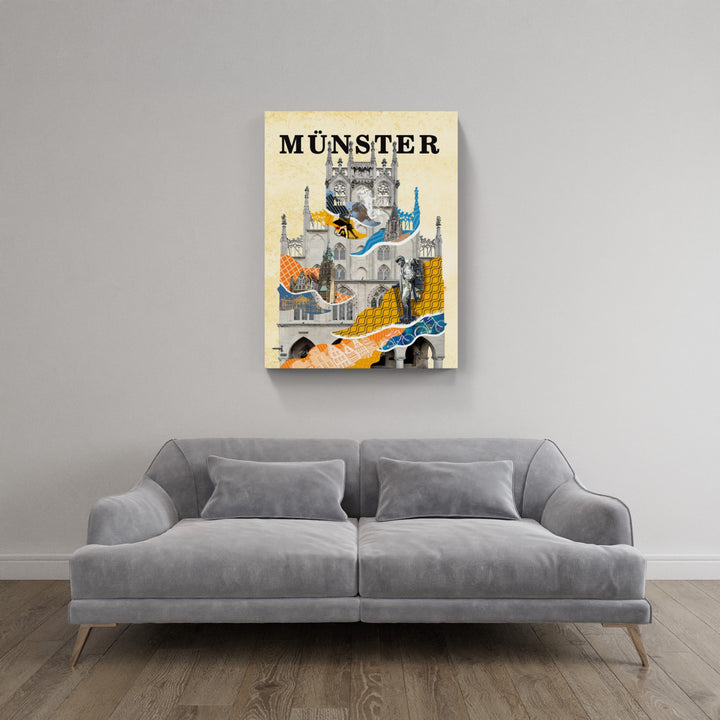 Münster Rathaus Collage | Giclee auf Holzkeilrahmen